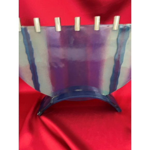Menorah Modern Art Design of Fused Frosted Glass, Hand Crafted, for Hannukah - Picture 2 of 8